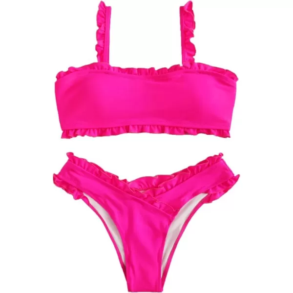 SweatyRocks Women's Bathing Suits Spaghetti Strap Ruffle Wrap Bikini Set Two Piece Swimsuits