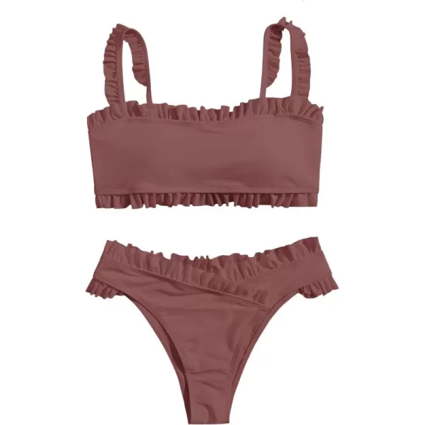 SweatyRocks Women's Bathing Suits Spaghetti Strap Ruffle Wrap Bikini Set Two Piece Swimsuits