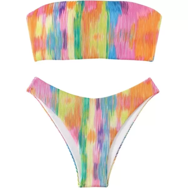 SweatyRocks Women's Bathing Suits Striped Bandeau Bikini high Waisted Swimsuits Swimwear Set