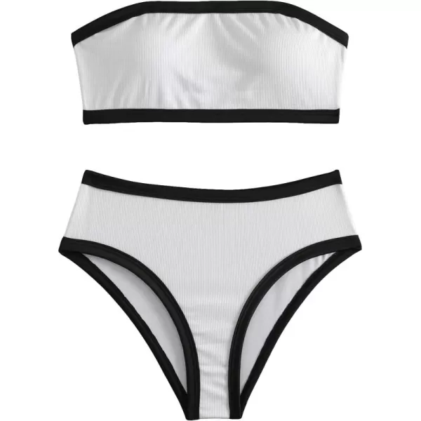 SweatyRocks Women's Bathing Suits Striped Bandeau Bikini high Waisted Swimsuits Swimwear Set