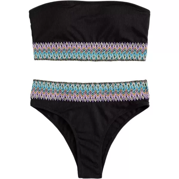 SweatyRocks Women's Bathing Suits Striped Bandeau Bikini high Waisted Swimsuits Swimwear Set