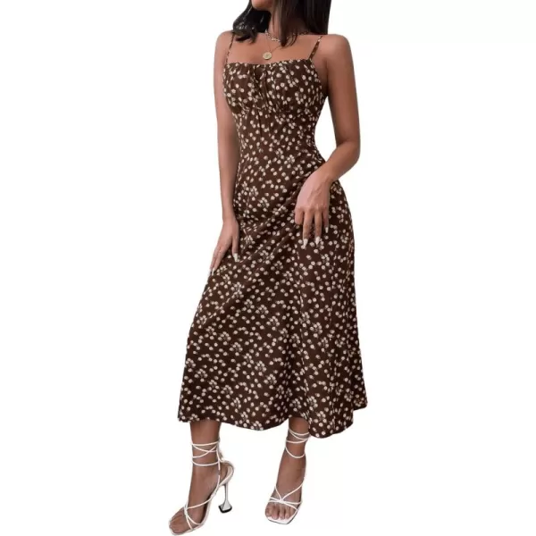 SweatyRocks Women's Boho Sleeveless Floral Dress Tie Front Flared Cami Maxi Dresses