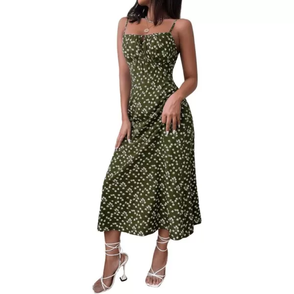 SweatyRocks Women's Boho Sleeveless Floral Dress Tie Front Flared Cami Maxi Dresses
