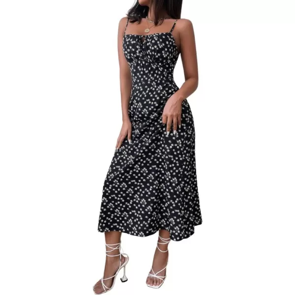 SweatyRocks Women's Boho Sleeveless Floral Dress Tie Front Flared Cami Maxi Dresses