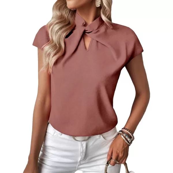 SweatyRocks Women's Cap Sleeve Cut Out Blouses Casual Solid Plain Twist Front Shirt Tops