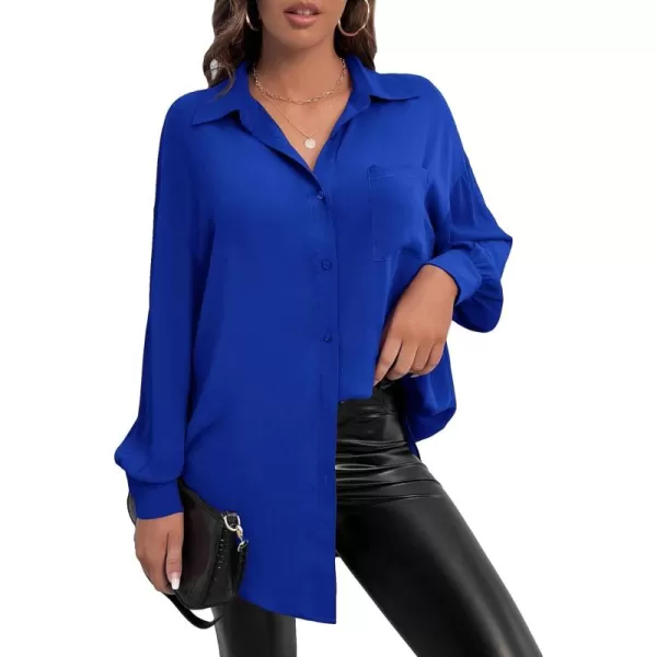 SweatyRocks Women's Casual Chiffon Sheer Blouse Bishop Sleeve Collar Button Down Loose Shirts Tops
