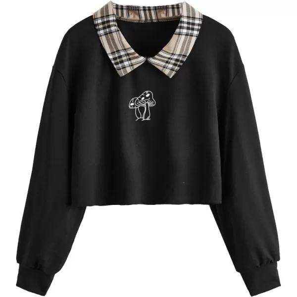 SweatyRocks Women's Casual Color Block Crop Tee Top Collar Long Sleeve Tee Shirt