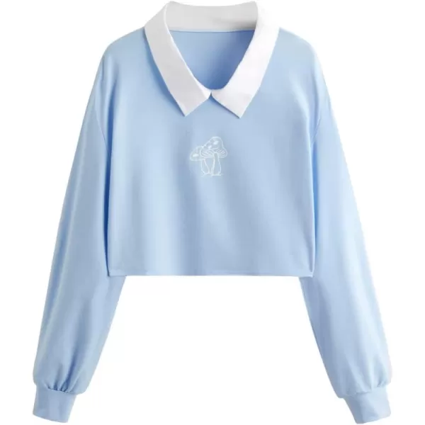 SweatyRocks Women's Casual Color Block Crop Tee Top Collar Long Sleeve Tee Shirt