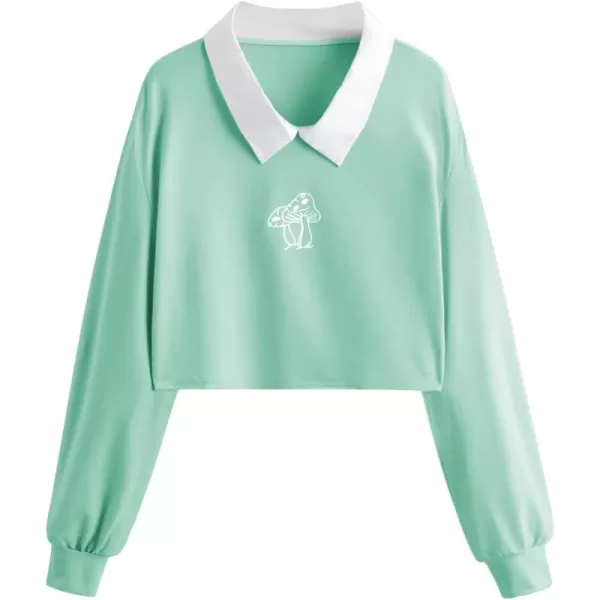 SweatyRocks Women's Casual Color Block Crop Tee Top Collar Long Sleeve Tee Shirt
