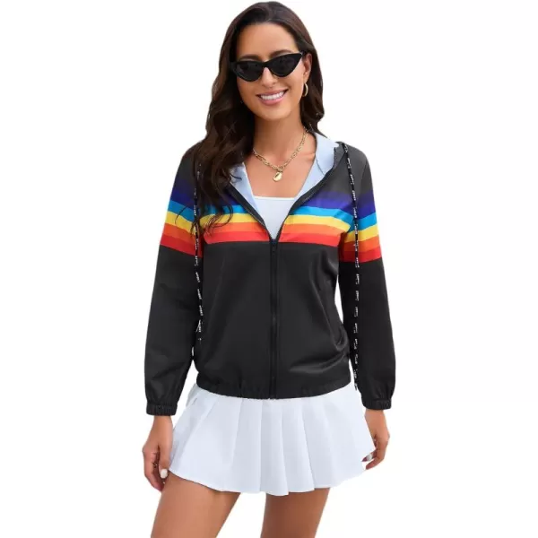 SweatyRocks Women's Casual Color Block Drawstring Hooded Windbreaker Jacket