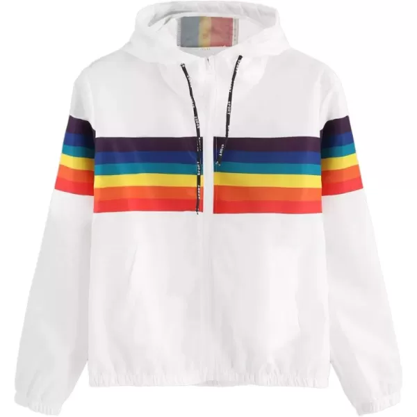 SweatyRocks Women's Casual Color Block Drawstring Hooded Windbreaker Jacket