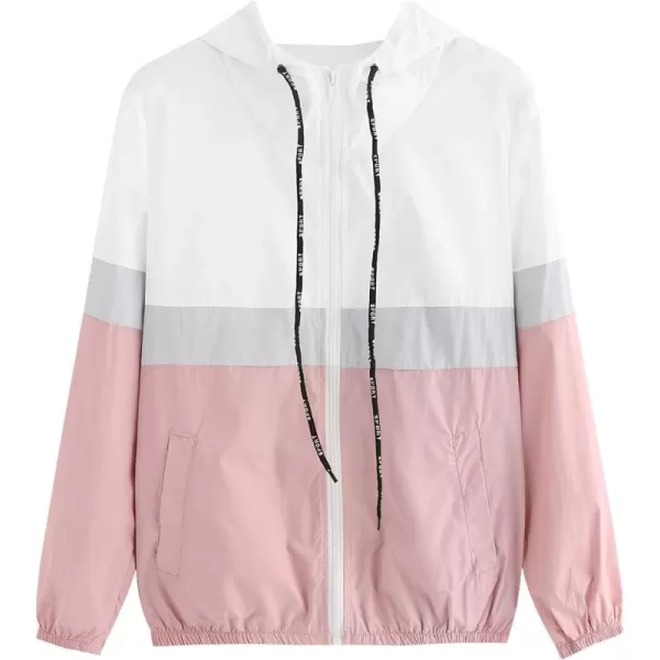 SweatyRocks Women's Casual Color Block Drawstring Hooded Windbreaker Jacket