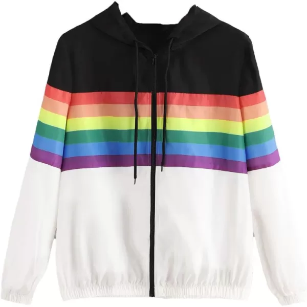 SweatyRocks Women's Casual Color Block Drawstring Hooded Windbreaker Jacket