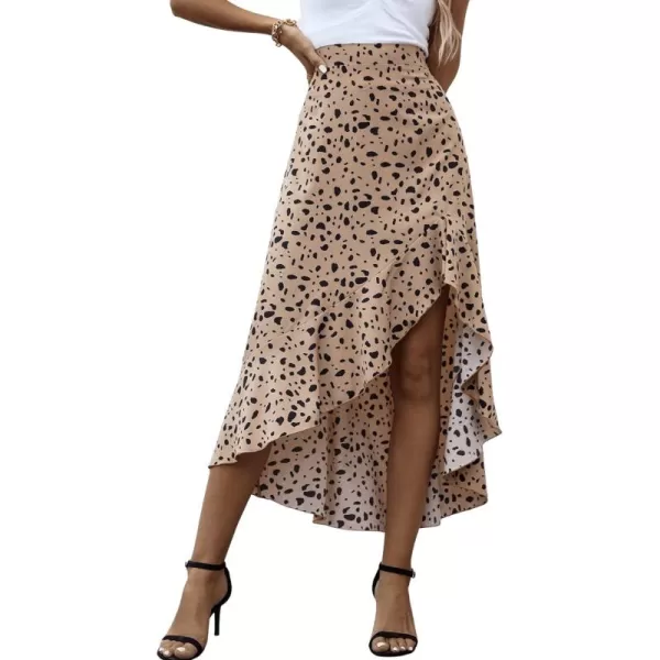 SweatyRocks Women's Casual Elastic Waist Asymmetrical High Low Ruffle Hem Printed Midi Skirt