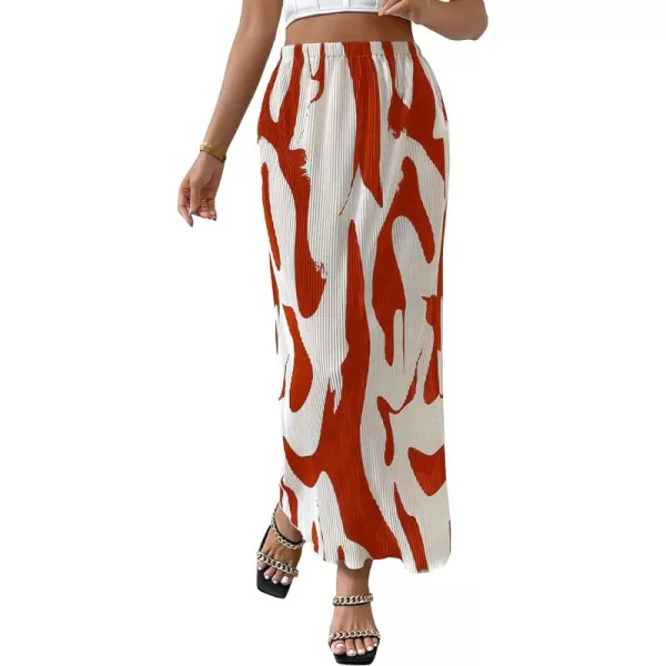 SweatyRocks Women's Casual Elastic Waist Graphic Print Skirt Straight Hem Ribbed Midi Skirts