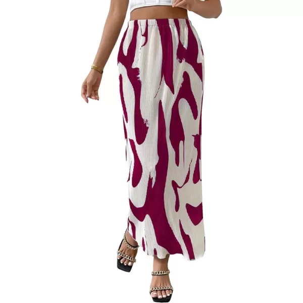 SweatyRocks Women's Casual Elastic Waist Graphic Print Skirt Straight Hem Ribbed Midi Skirts