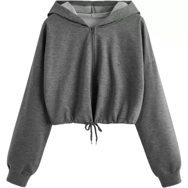 SweatyRocks Women's Casual Full Zip Crop Top Hoodie Sweatshirt Jacket