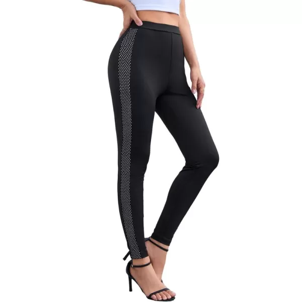 SweatyRocks Women's Casual High Elastic Waist Leggings Rhinestone Side Skinny Pants Tights
