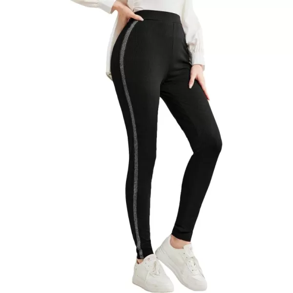 SweatyRocks Women's Casual High Elastic Waist Leggings Rhinestone Side Skinny Pants Tights