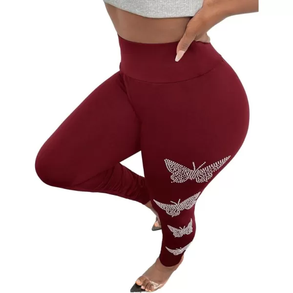SweatyRocks Women's Casual High Elastic Waist Leggings Rhinestone Side Skinny Pants Tights