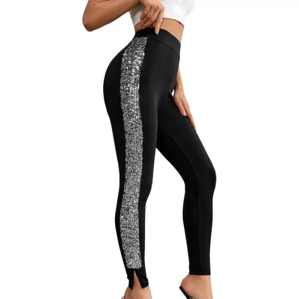 SweatyRocks Women's Casual High Elastic Waist Leggings Rhinestone Side Skinny Pants Tights