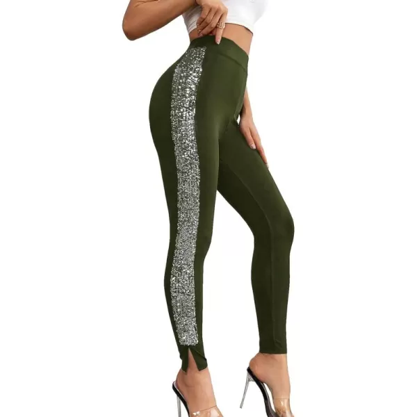 SweatyRocks Women's Casual High Elastic Waist Leggings Rhinestone Side Skinny Pants Tights