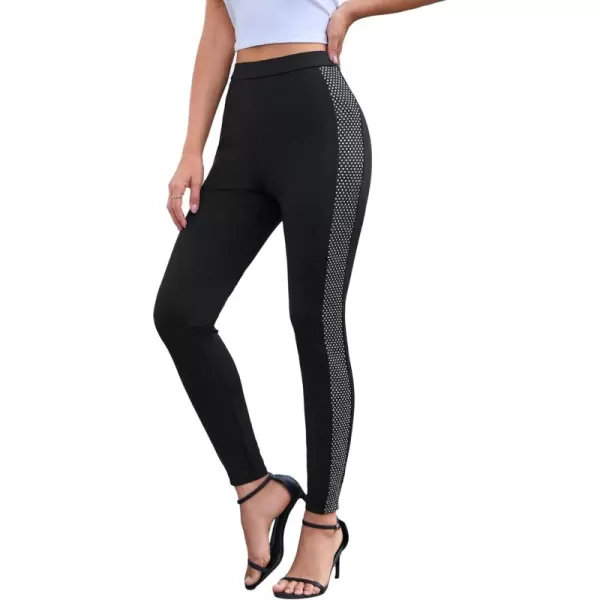 SweatyRocks Women's Casual High Elastic Waist Leggings Rhinestone Side Skinny Pants Tights