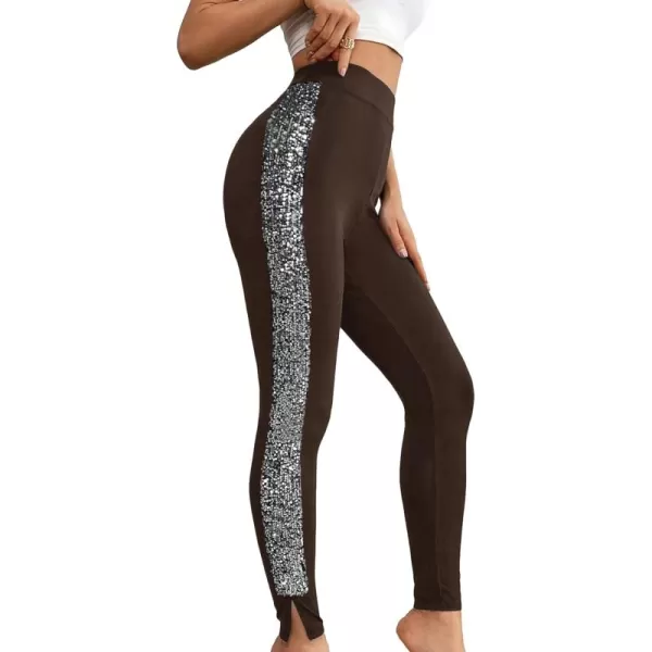 SweatyRocks Women's Casual High Elastic Waist Leggings Rhinestone Side Skinny Pants Tights