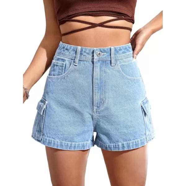 SweatyRocks Women's Casual High Rise Zip Up Denim Shorts Straight Leg Flap Pocket Jean Shorts