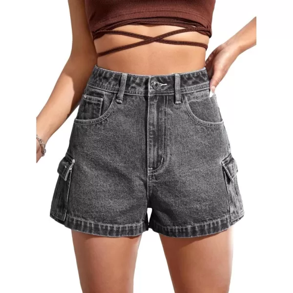 SweatyRocks Women's Casual High Rise Zip Up Denim Shorts Straight Leg Flap Pocket Jean Shorts