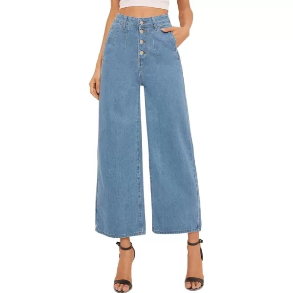 SweatyRocks Women's Casual High Waist Button Fly Jeans Wide Leg Baggy Cropped Denim Pants