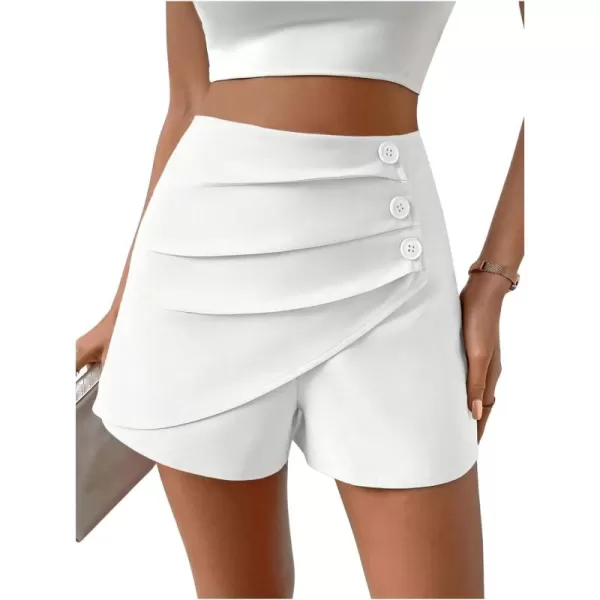 SweatyRocks Women's Casual High Waist Button Front Wrap Shorts Solid Ruched Skort Skirt