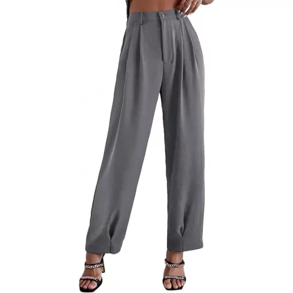 SweatyRocks Women's Casual High Waist Fold Pleated Straight Leg Trousers Work Pants with Pocket