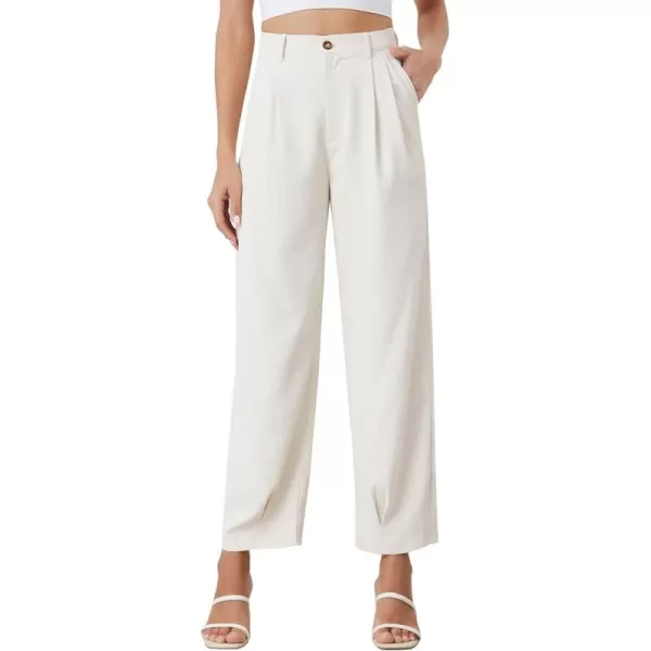SweatyRocks Women's Casual High Waist Fold Pleated Straight Leg Trousers Work Pants with Pocket