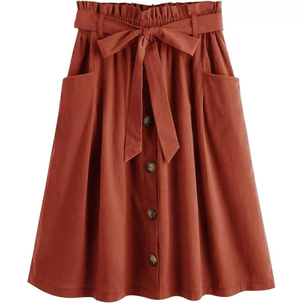 SweatyRocks Women's Casual High Waist Pleated A-Line Midi Skirt with Pocket