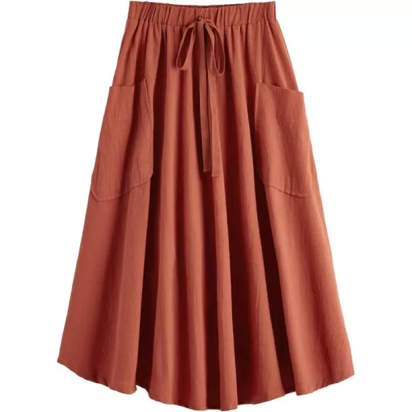 SweatyRocks Women's Casual High Waist Pleated A-Line Midi Skirt with Pocket