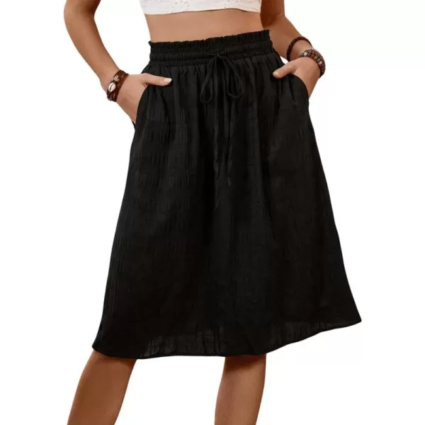 SweatyRocks Women's Casual High Waist Pleated A-Line Midi Skirt with Pocket