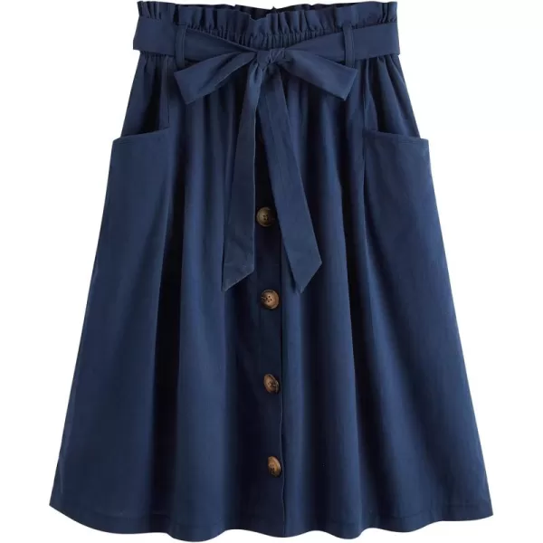 SweatyRocks Women's Casual High Waist Pleated A-Line Midi Skirt with Pocket