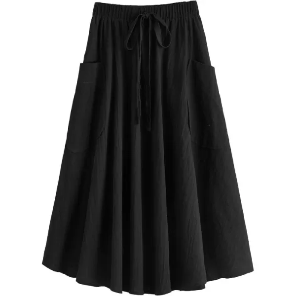 SweatyRocks Women's Casual High Waist Pleated A-Line Midi Skirt with Pocket