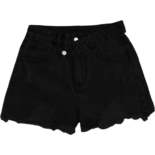 SweatyRocks Women's Casual High Waist Raw Hem Ripped Denim Jean Shorts with Pocket