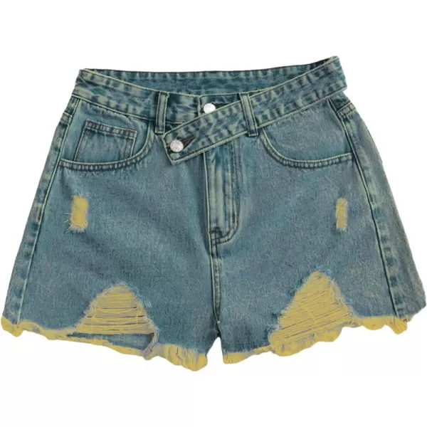SweatyRocks Women's Casual High Waist Raw Hem Ripped Denim Jean Shorts with Pocket