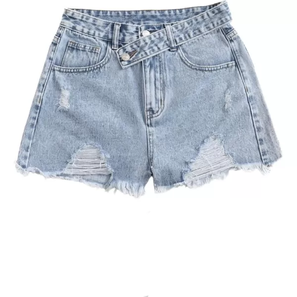 SweatyRocks Women's Casual High Waist Raw Hem Ripped Denim Jean Shorts with Pocket