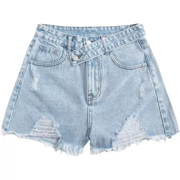 SweatyRocks Women's Casual High Waist Raw Hem Ripped Denim Jean Shorts with Pocket