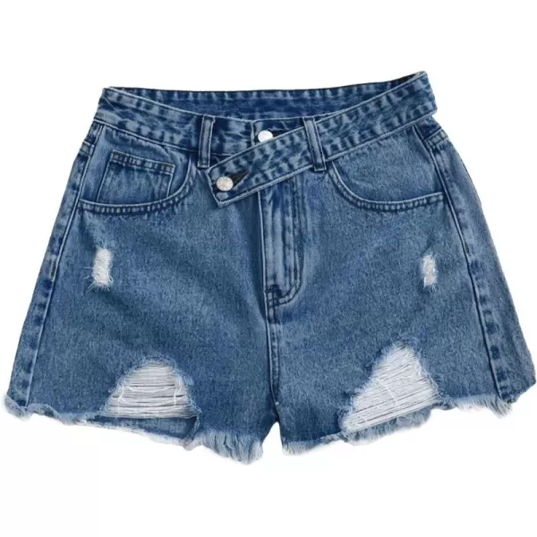 SweatyRocks Women's Casual High Waist Raw Hem Ripped Denim Jean Shorts with Pocket