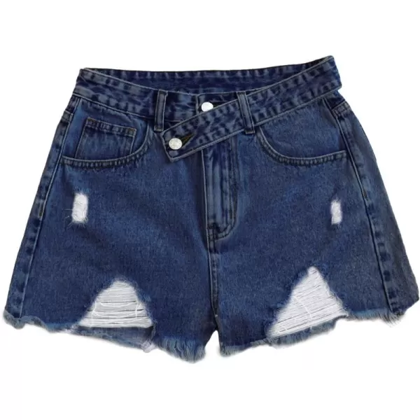 SweatyRocks Women's Casual High Waist Raw Hem Ripped Denim Jean Shorts with Pocket
