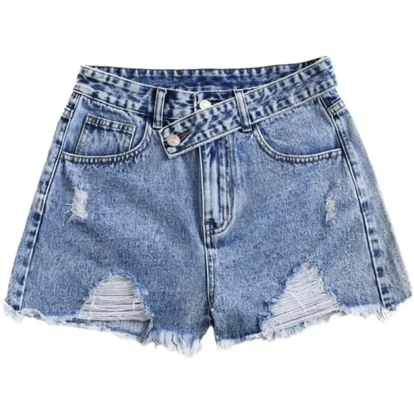 SweatyRocks Women's Casual High Waist Raw Hem Ripped Denim Jean Shorts with Pocket