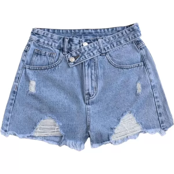 SweatyRocks Women's Casual High Waist Raw Hem Ripped Denim Jean Shorts with Pocket