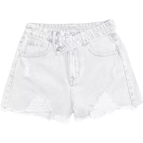 SweatyRocks Women's Casual High Waist Raw Hem Ripped Denim Jean Shorts with Pocket