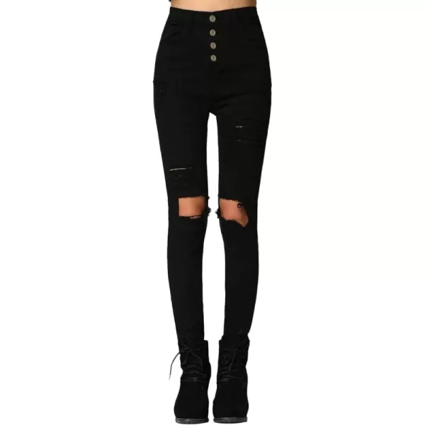 SweatyRocks Women's Casual High Waist Ripped Skinny Jeans Distressed Denim Pants