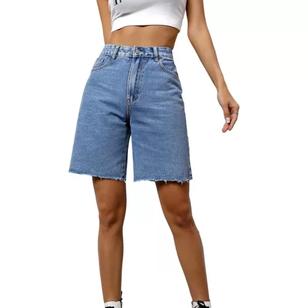 SweatyRocks Women's Casual High Waist Straight Leg Jean Shorts Raw Hem Denim Bermuda Shorts